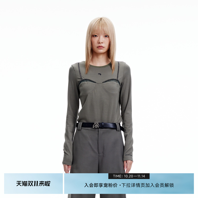 复古欧根纱拼接打底衫