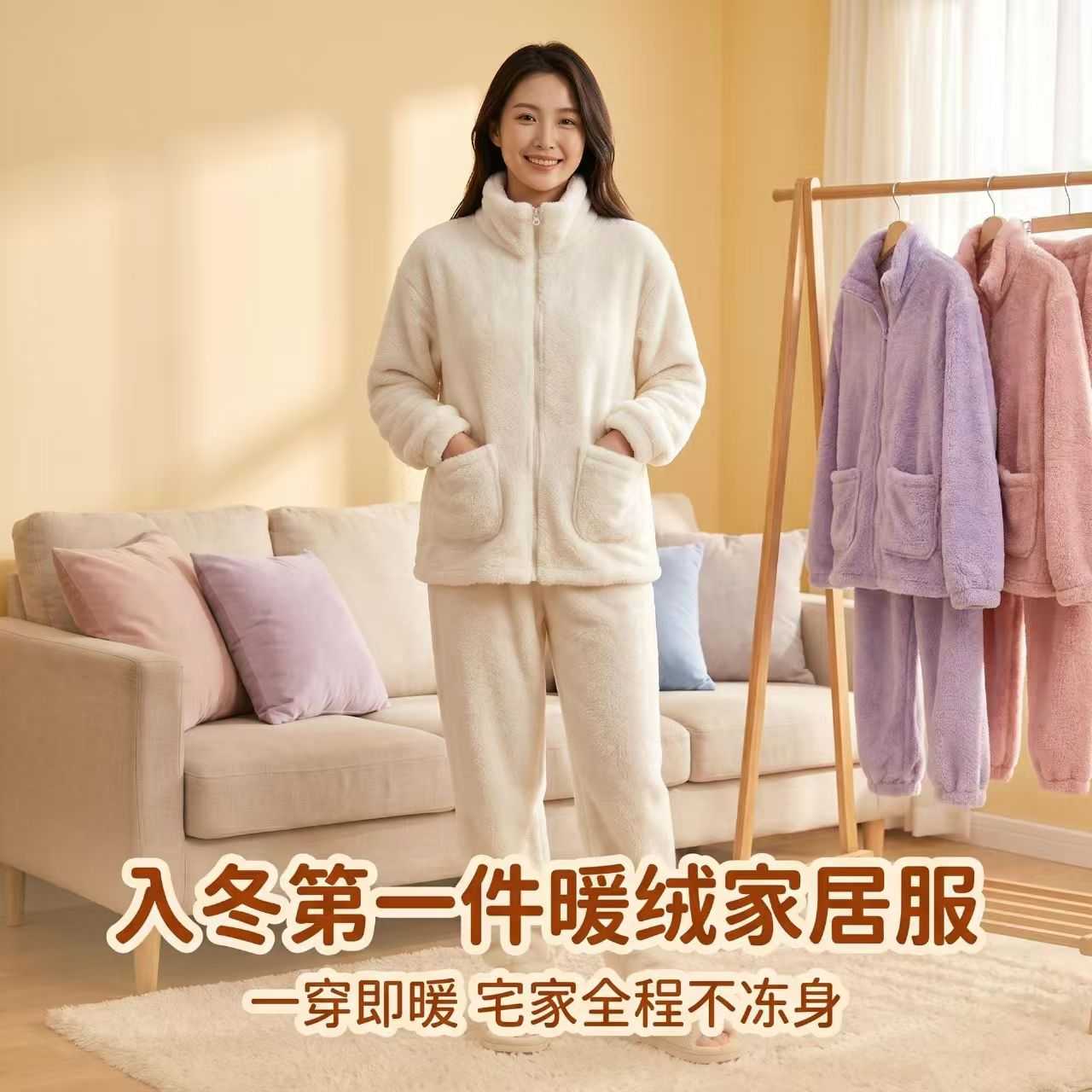 提花长毛绒女士秋冬季加厚保暖