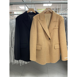 韓版 小個子可入毛呢外套 廓形正肩百搭雙面羊絨大衣女2025秋冬新款