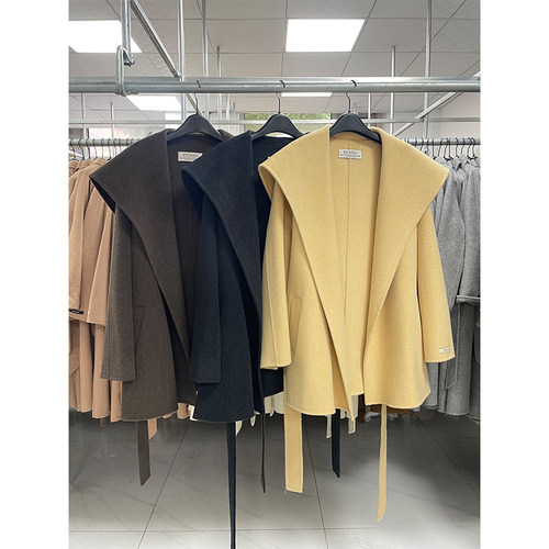 海军领短款小个子可入系带韩版秋冬新款双面羊毛大衣女毛呢外套