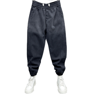 男士加绒休闲牛仔裤秋冬新款潮流宽松渐变色束脚裤韩版痞帅哈伦裤