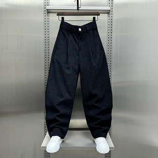 条绒阔腿休闲弯刀裤 秋季 子潮流痞帅流行百搭宽松大码 裤 潮 2024男士