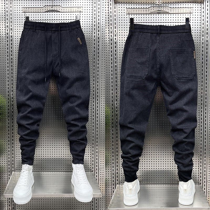 潮流黑色修身小脚弹力水洗休闲裤新款时尚百搭潮牌男士条纹哈伦裤,男装,休闲裤,淘宝优惠券,粉丝福利购,淘宝优惠卷