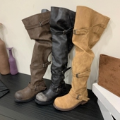大筒围褶皱堆堆靴女2025新款 宽筒过膝靴子长靴复古长筒靴高筒靴潮