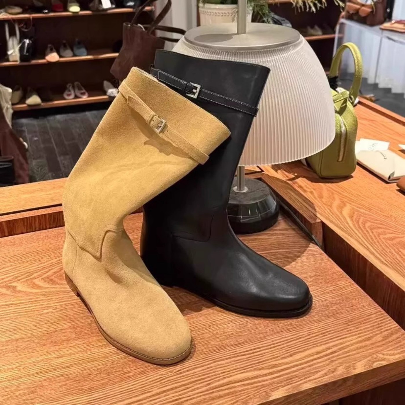牛皮版长筒靴女搭粗跟气质骑士靴