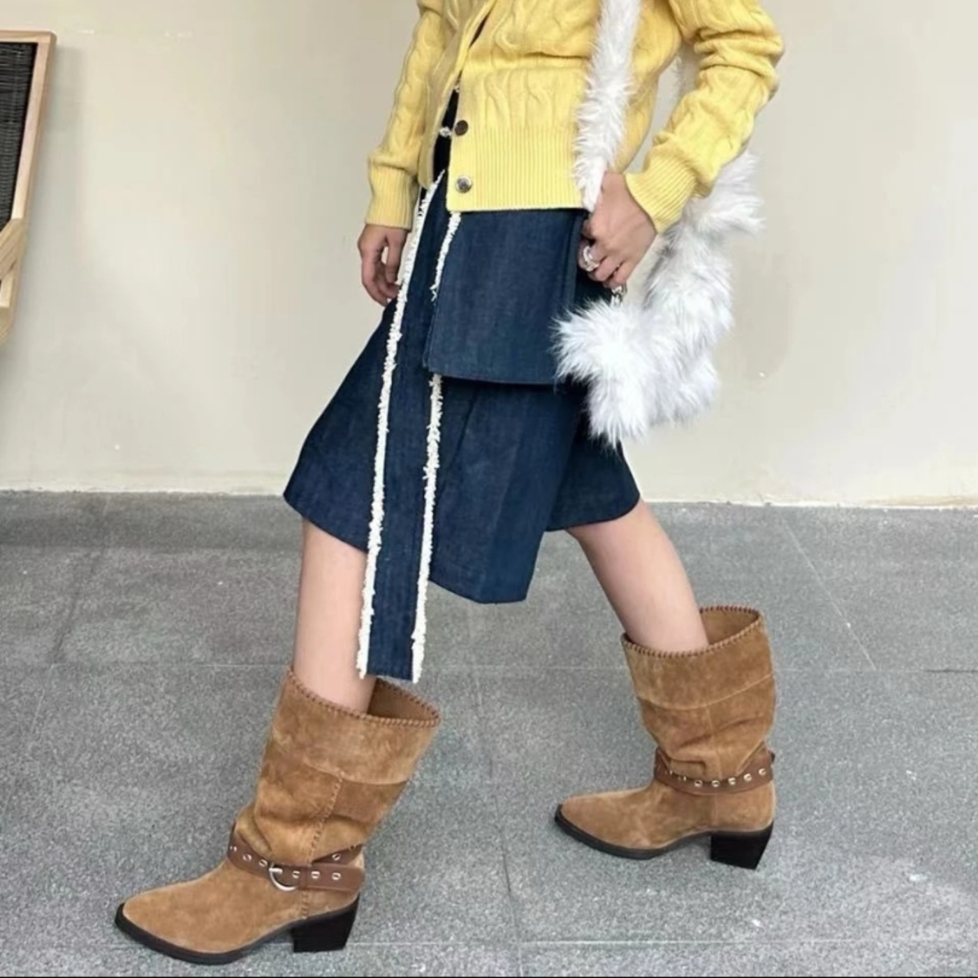 钟楚曦同款复古骑士短靴女西部靴