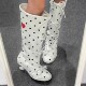 女靴 圆点高跟靴大筒围时装 2025新款 真皮波点芭蕾风绑带长靴女时尚