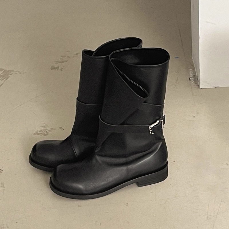 小众设计师复古中筒靴女2025新款厚底粗跟裤管短靴宽筒西部骑士靴,女鞋,时装靴,淘宝优惠券,粉丝福利购,淘宝优惠卷