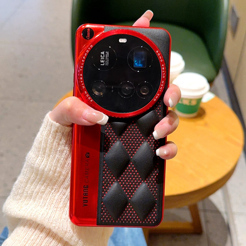 适用于小米15Ultra手机壳全包防摔泡芙菱格女款小米15Ultra保护套高级感轻奢电镀中国红