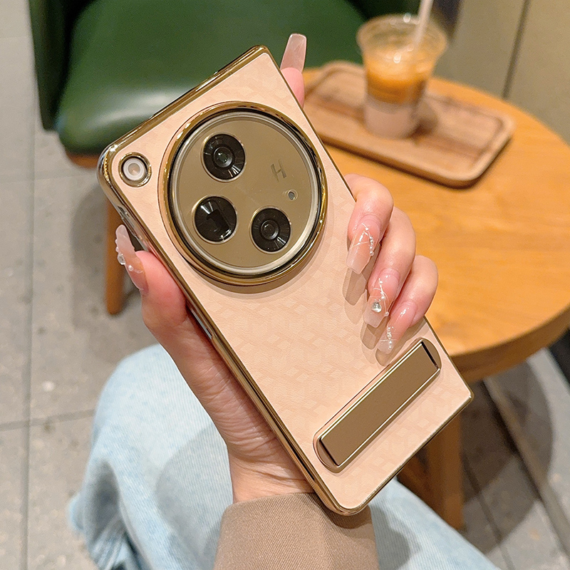 适用于OPPOFindN3手机壳高端纯色晨曦金支架设计oppofindn3商务时尚男女潮款FindN3新款折叠硬壳电镀边保护套