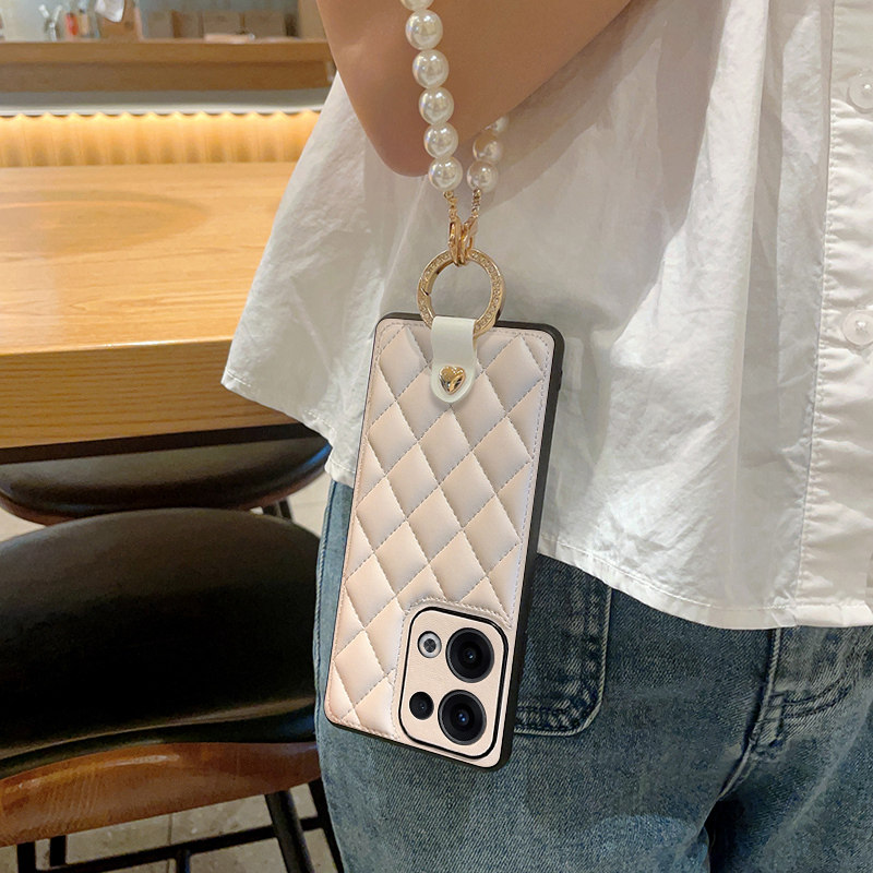 适用于OPPOReno13手机壳时尚便捷珍珠手提链女款opporeno13pro全包防摔皮质保护套Reno13新款创意奢华腕带式