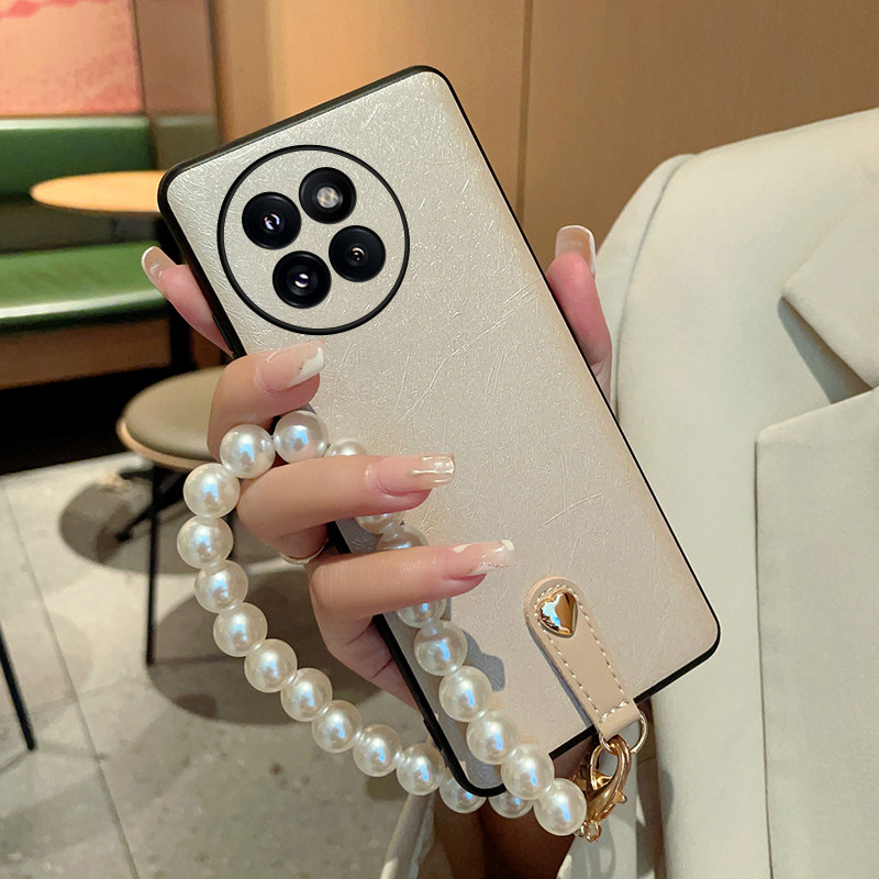 适用于小米Civi4Pro手机壳简约时尚珍珠手提链女款小米civi4pro轻薄纯色皮纹防摔保护套Civi4Pro网红女潮款