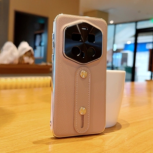 适用荣耀Magic7RSR手机壳简约电镀荔枝纹Magic6RSR保护套电镀防摔硬壳Magic6至臻版太阳花钉腕带款