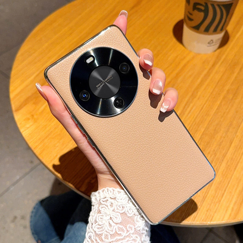 适用华为畅享70x手机壳简约商务纯色深咖荔枝纹皮质麦芒30高档电镀边框防摔硬壳畅享70x活力版创意时尚皮纹壳
