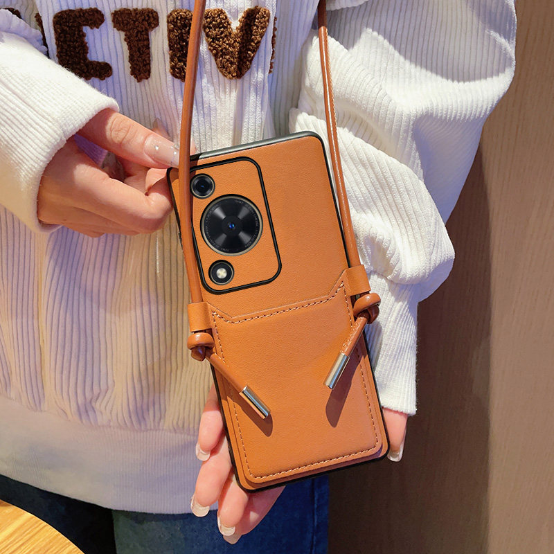 适用于华为畅享70手机壳高级感棕色简约皮质外壳畅享70pro防摔便捷卡包斜挎可背带挂绳女款畅享70轻薄保护套