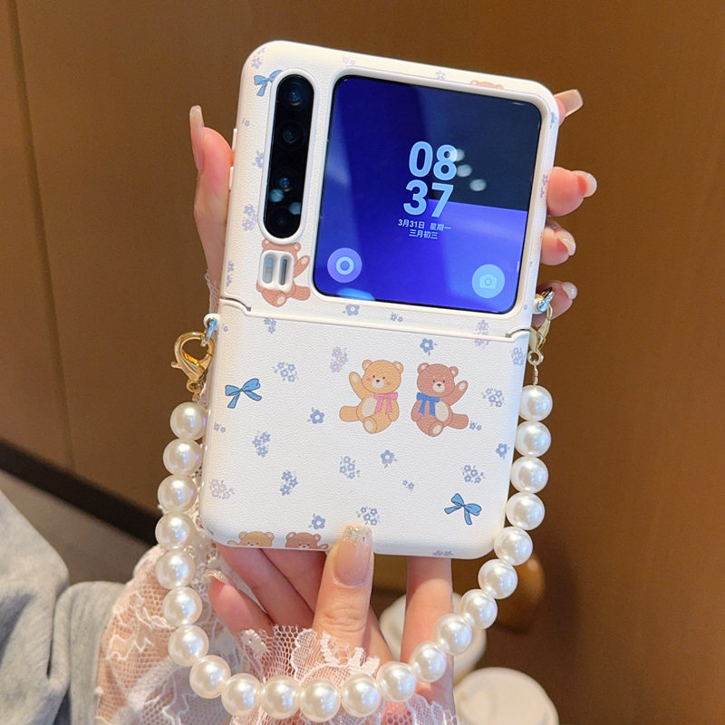 适用于华为PuraX手机壳创意新款碎花熊便捷手提链华为PuraX典藏版中轴全包防摔皮纹硬壳保护套女潮款