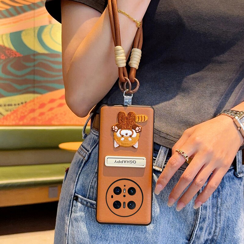 适用华为mate70手机壳全包mate70pro潮牌mate60/50/40/30刺绣猫mate40pro白色支架硬壳mate30pro编织手提女款