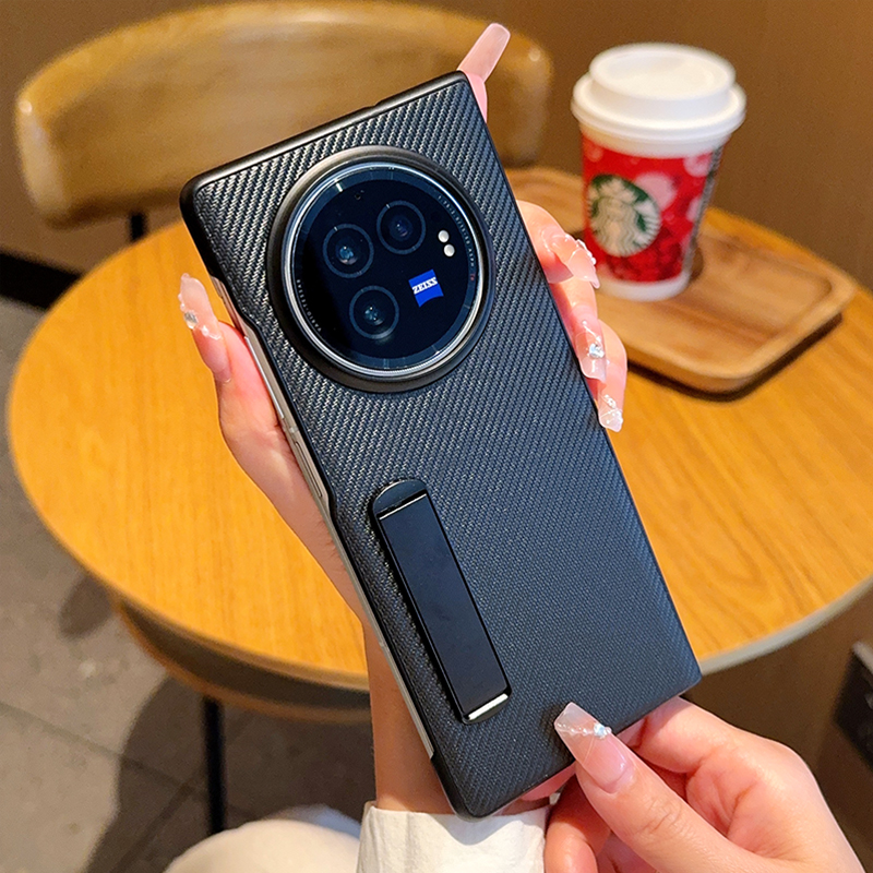 适用于vivoXFold3手机壳商务奢华仿原凯夫拉支架款vivoxfold3pro折叠防摔高级感保护套XFold3个性创意潮流