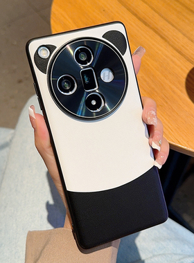 适用于OPPOFindX7手机壳创意时尚黑白配色熊猫耳皮纹壳findx7uitra全包软边防摔皮质保护套OPPO新款个性潮款