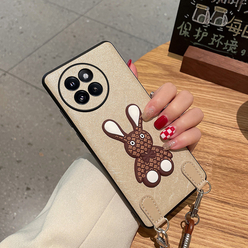 适用于小米Civi 4Pro手机壳简约时尚老花兔兔蚕丝纹硬壳小米civi 4Pro全包防摔斜挎挂绳女款保护套