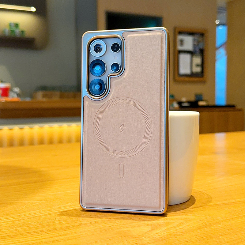 适用三星s25/s24手机壳奢华s24Ultra磁吸闪电环s25+保护套全包防摔s25Ultra网红皮纹S24+电镀侧贴