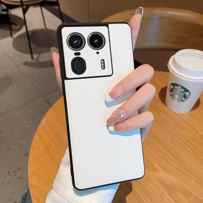 适用于摩托罗拉X50Ultra手机壳简约时尚高雅白荔枝纹motox50ultra全包防摔皮质保护套X50Ultra纯色奢华潮款