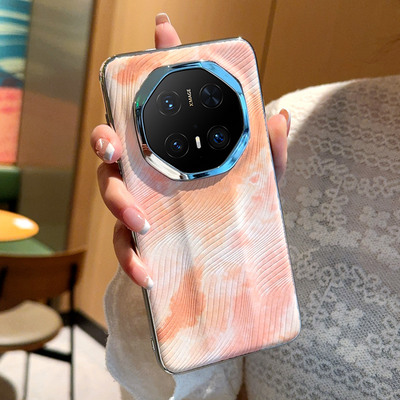 适用华为mate80RS非凡大师手机壳全包电镀皮纹mate80RS新款水彩渐变保护套高级感奢华时尚