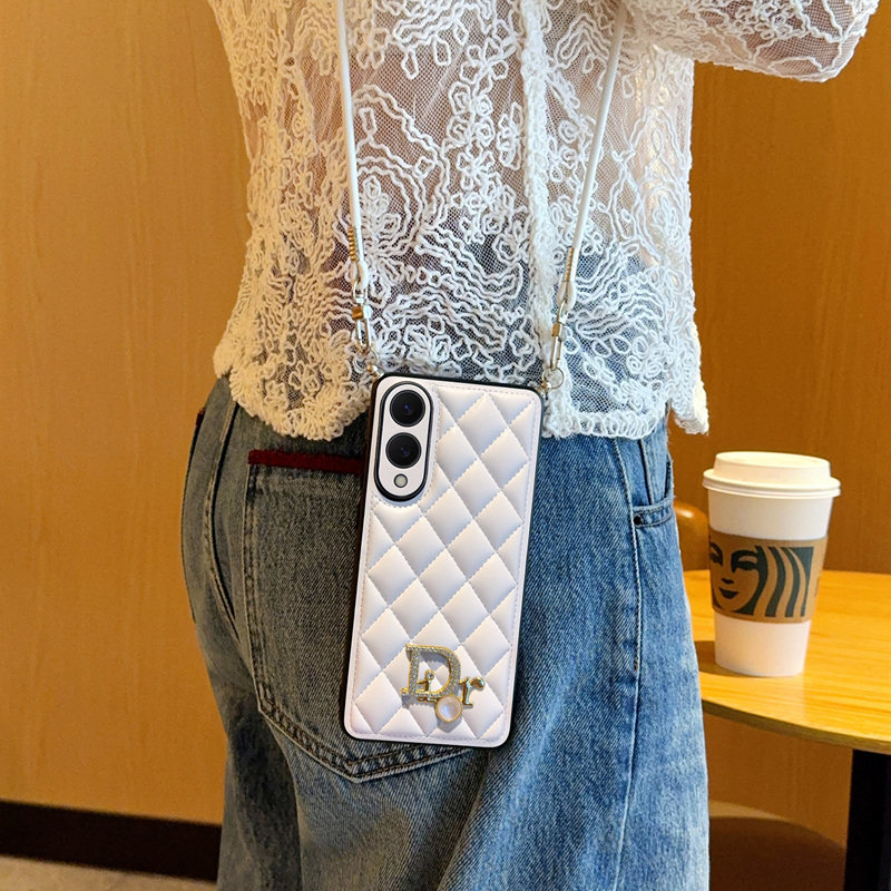 适用于三星S25Edge手机壳全包防摔奢华竖立菱格小香风三星S25Edge保护套简约创意网红镶钻斜挎挂绳女款