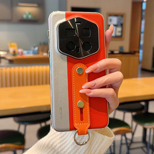 适用荣耀Magic7RSR手机壳全包电镀皮纹仿原拼色Magic6RSR保护套圆扣工钉腕带奢华防摔皮纹