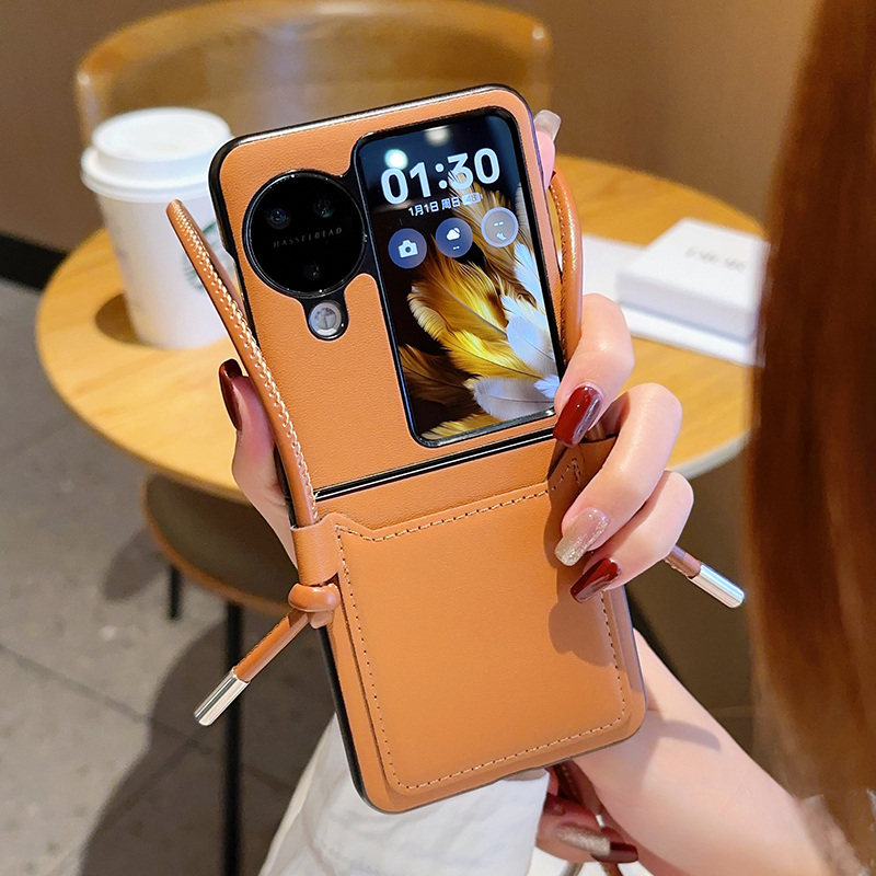 适用于OPPOFindn3flip手机壳网红高挡奢华时尚斜挎卡包挂绳女款findn3flip折叠屏保护套防摔高级感棕色