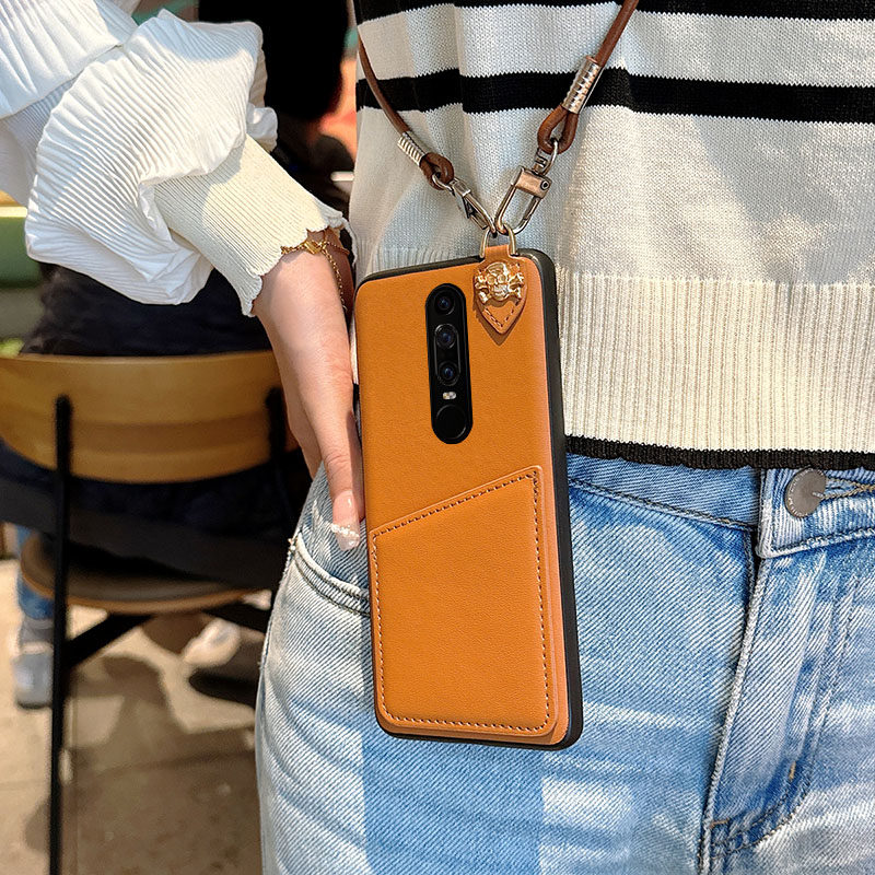 适用于华为maters保时捷手机壳便捷斜挎卡包女款华为MateRS简约防摔保护套高级棕色皮质骷髅头挂件MateRS商务