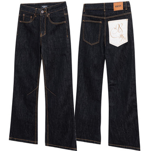 MKSN不褪色原牛cleanfit后口袋仿马毛设计原色牛仔裤直筒显瘦长裤