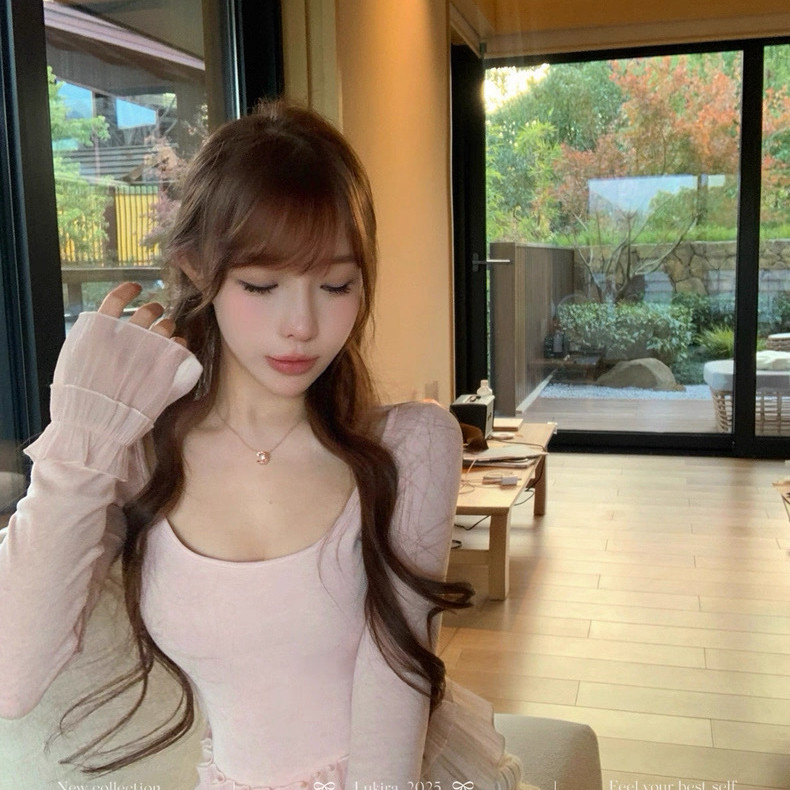 Simida斯密达-冬上新荷叶边收腰加绒上衣长袖T恤S3063