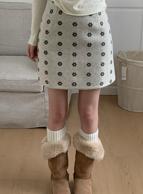 Flower & April-花毛呢半身裙简约修身短半身裙160957