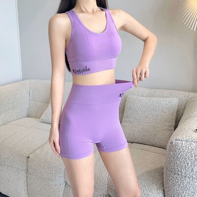 新款运动套装女瑜伽舞蹈跑步健身印花带胸垫显瘦收腹提臀速干套装