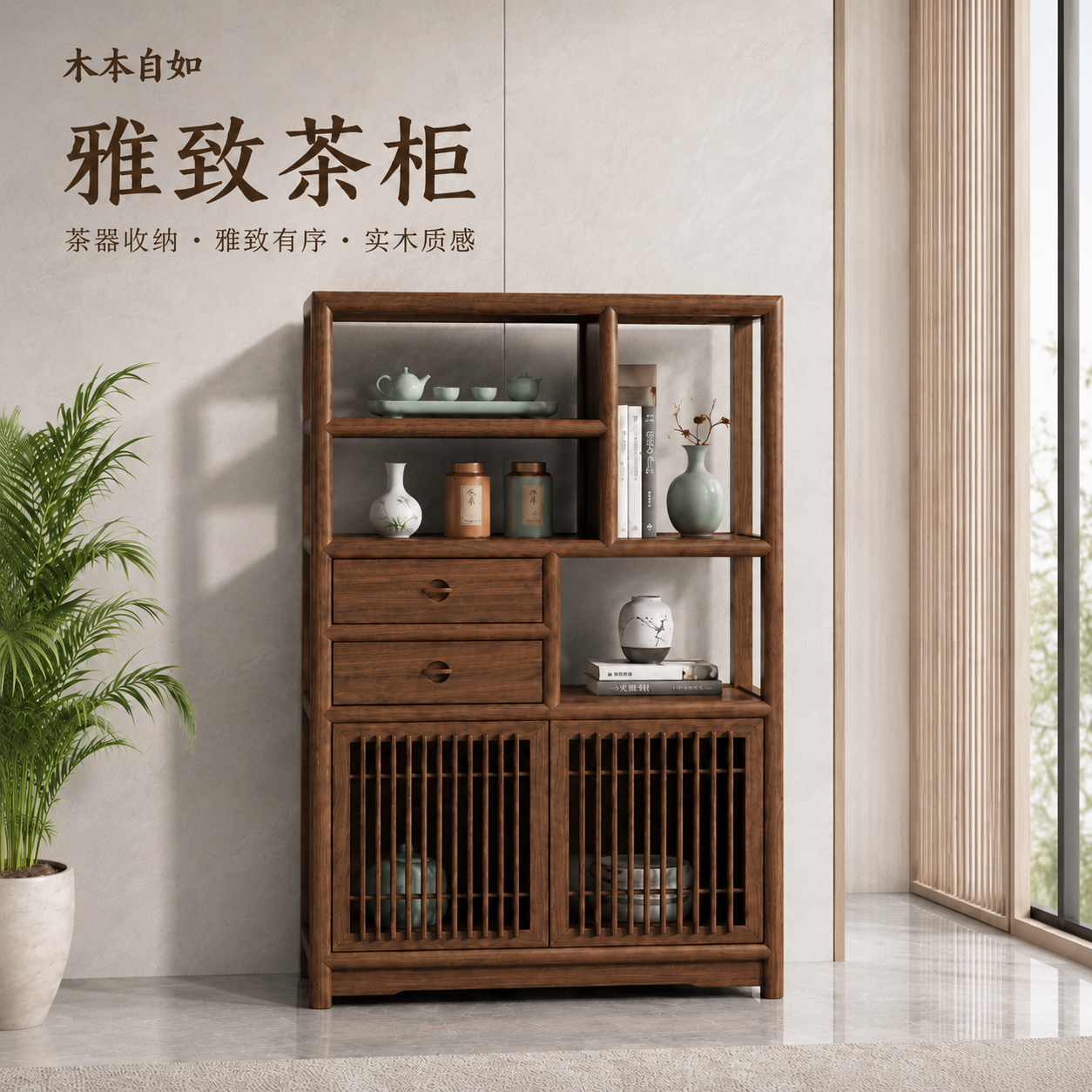 北方老榆木茶水柜餐边柜子客厅茶水台茶叶柜一体茶边柜实木置物柜