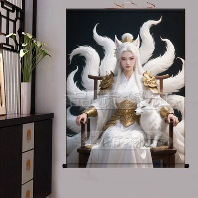 新款胡家女将胡天挂画东北客厅出马堂口供奉娘娘画像狐狸真身卷轴