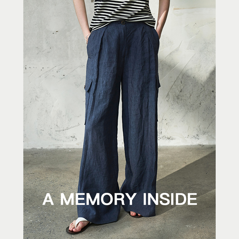 进口100%亚麻蓝色牛仔裤女夏季