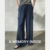 Memory Inside进口100%亚麻蓝色牛仔裤 女夏季 垂坠显瘦直筒裤 子