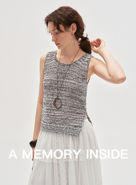 A Memory Inside棉亚麻纸纱双线针织镂空圆领无袖背心女清爽透气