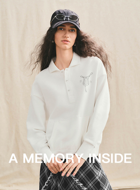 A Memory Inside水浆印花 荃棉POLO卫衣女2025春季新款刺绣设计感