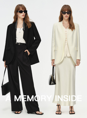 A Memory Inside醋酸假两件黑色西装外套女2025春季新款休闲宽松