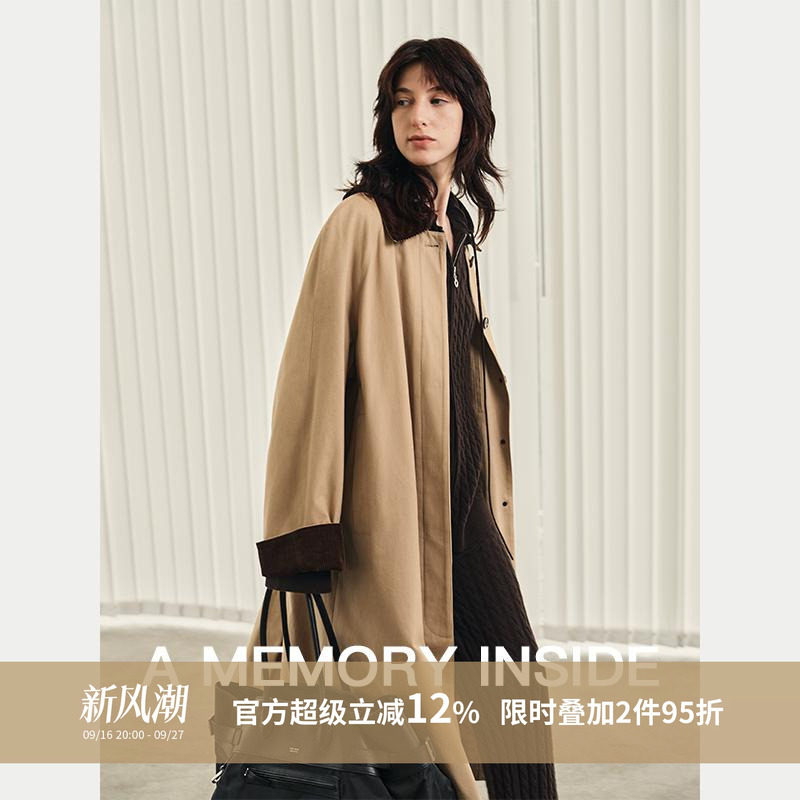 100%高支棉拼色风衣外套女小个子