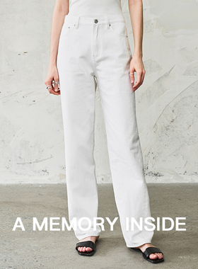 A Memory Inside纯棉白色牛仔裤女2025夏季新款薄款高腰直筒裤女