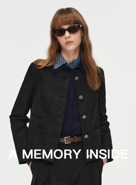 A Memory Inside精致印花小香风外套女2025春新款多口袋设计圆领