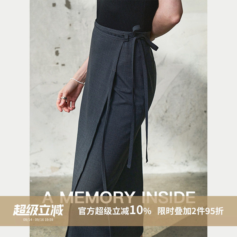 一片式围裹设计感羊毛半身裙女