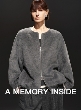 A Memory Inside手工拱针 进口初剪苏力羊驼毛圆领毛呢外套女新款