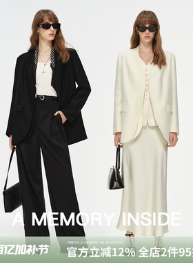 A Memory Inside醋酸假两件黑色西装外套女2025春季新款休闲宽松