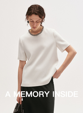 A Memory Inside手工编织珠链 醋酸纹理感圆领短袖t恤女2025新款
