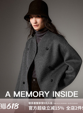 A Memory Inside高端骆驼绒灰色双面呢羊毛大衣女外套秋冬高级感